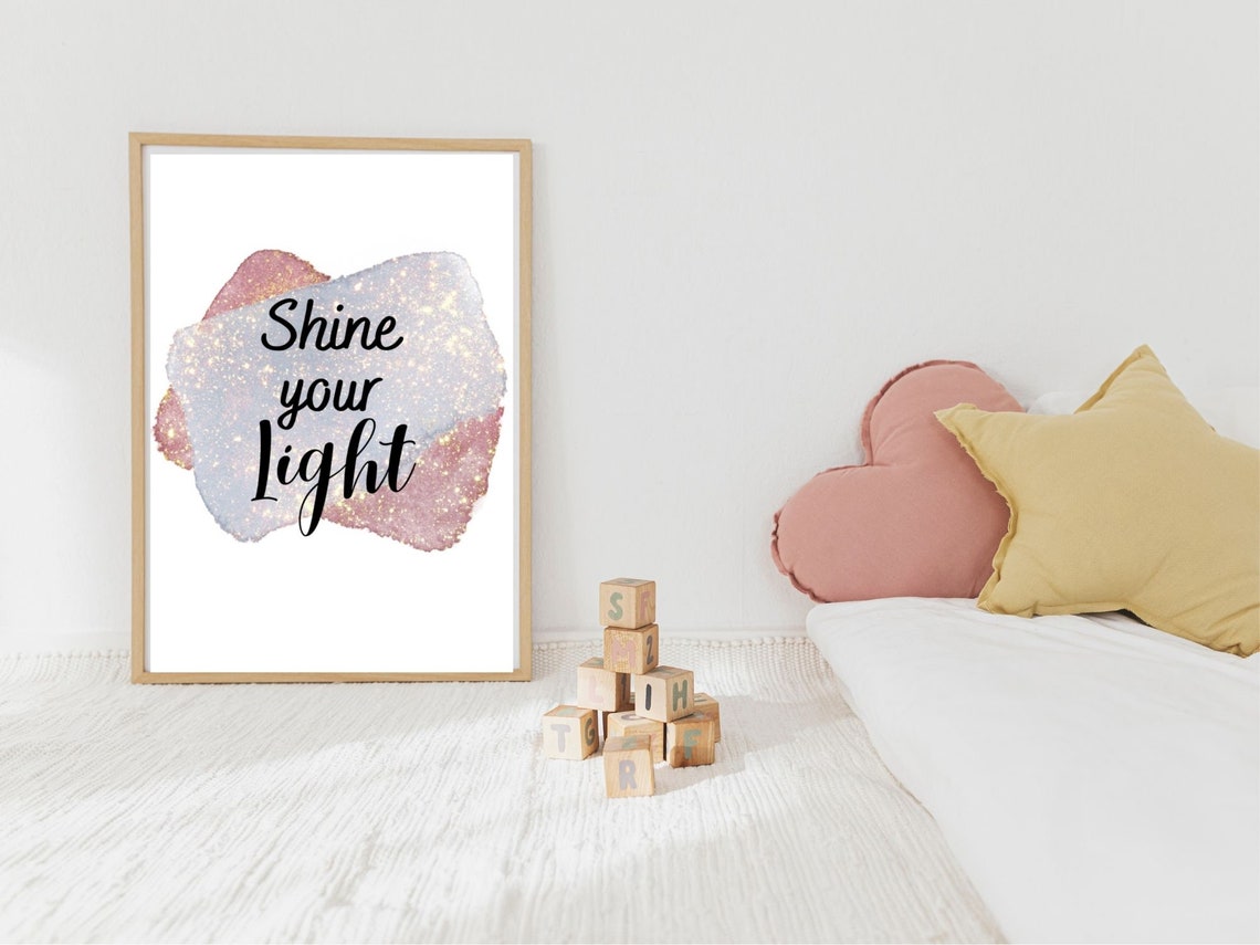 Shine Your Light Script Glitter Pink Watercolor Quote Poster - Image 4
