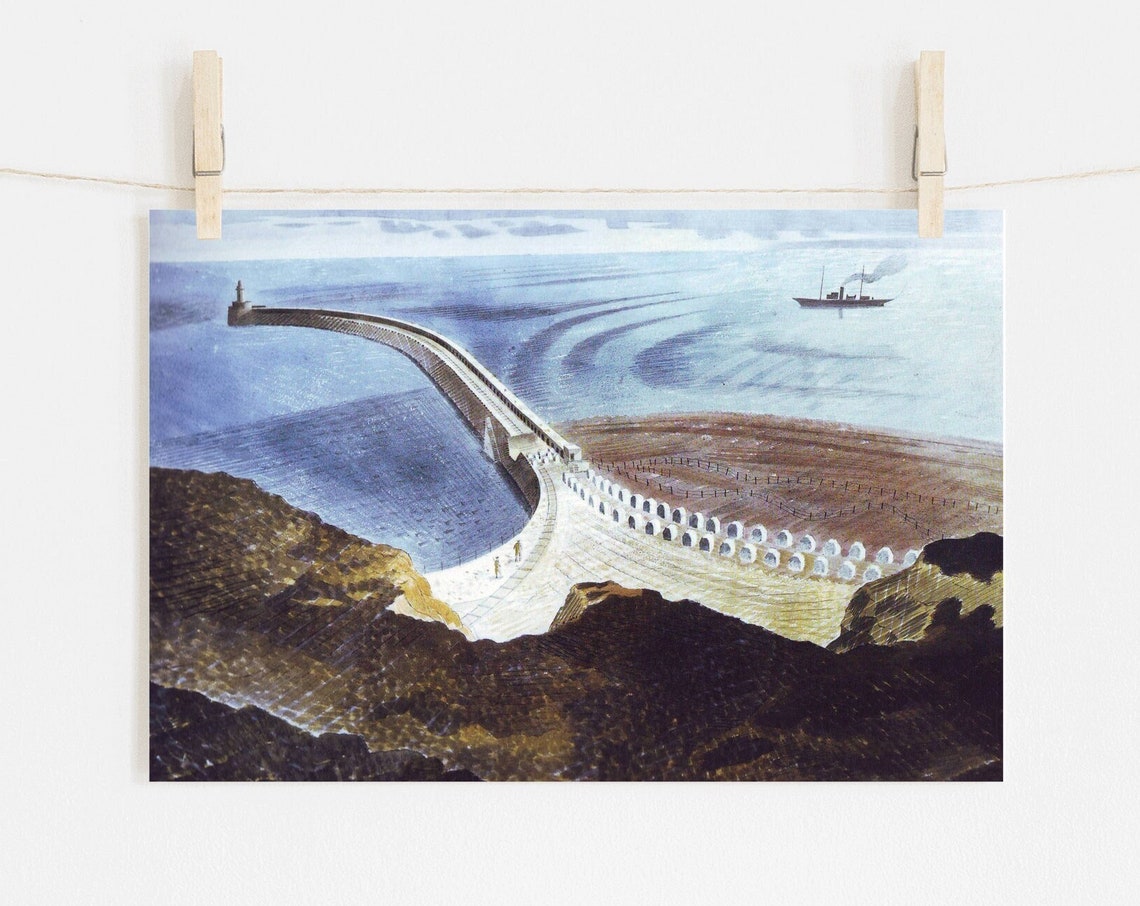 Eric Ravilious Downs in Winter 1935 Curved Breakwater Seascape Print