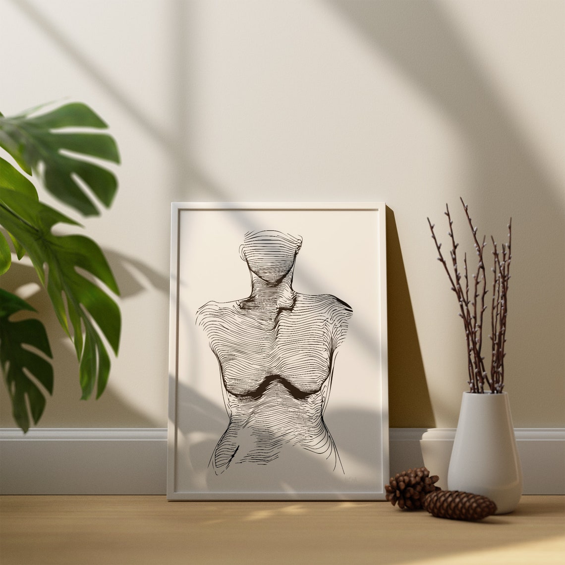 Female Torso Line Art Abstract Contour Body Ink Drawing Poster - Image 4
