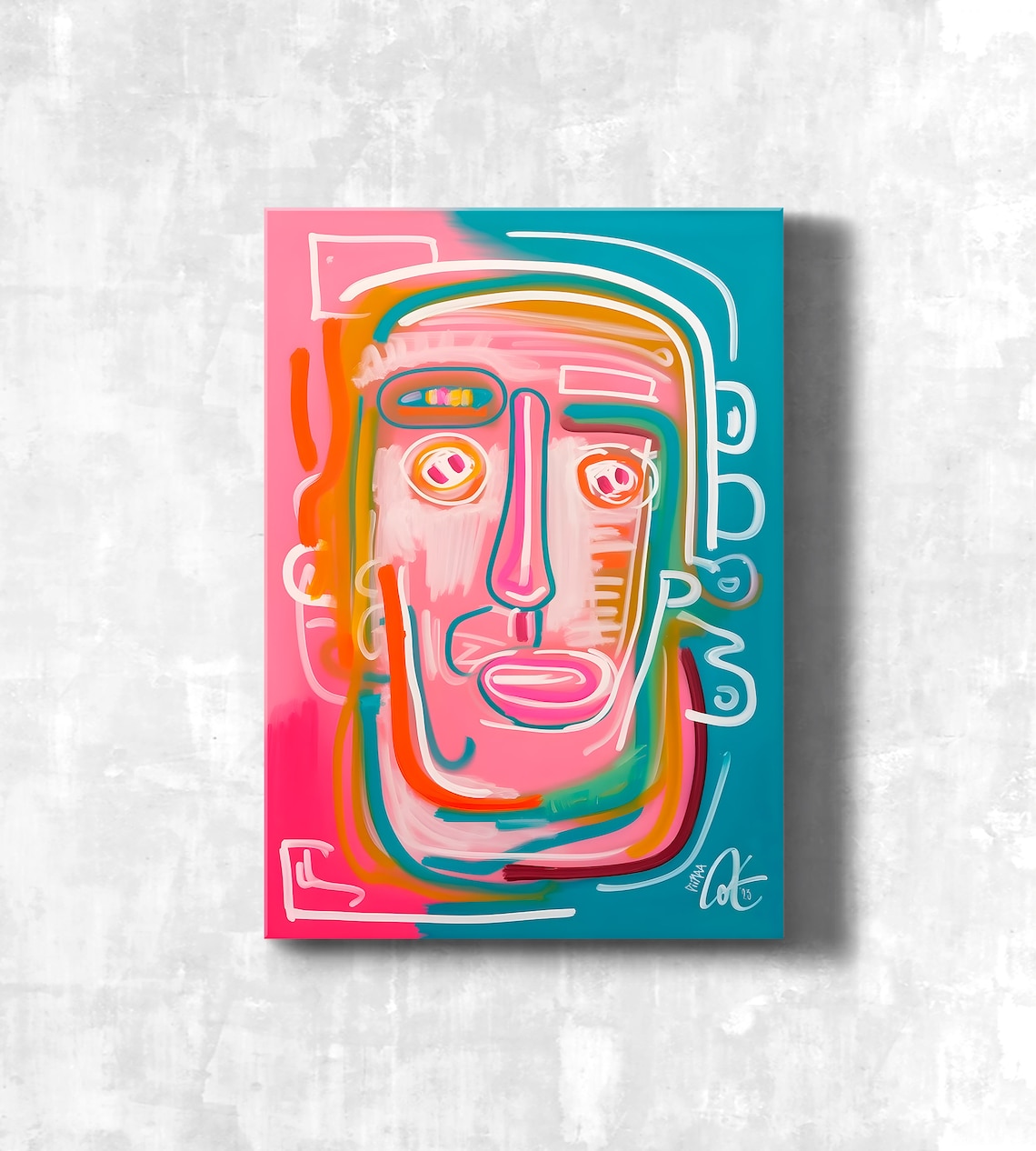 Vibrant Abstract Face Art Print, Modern Pop Art