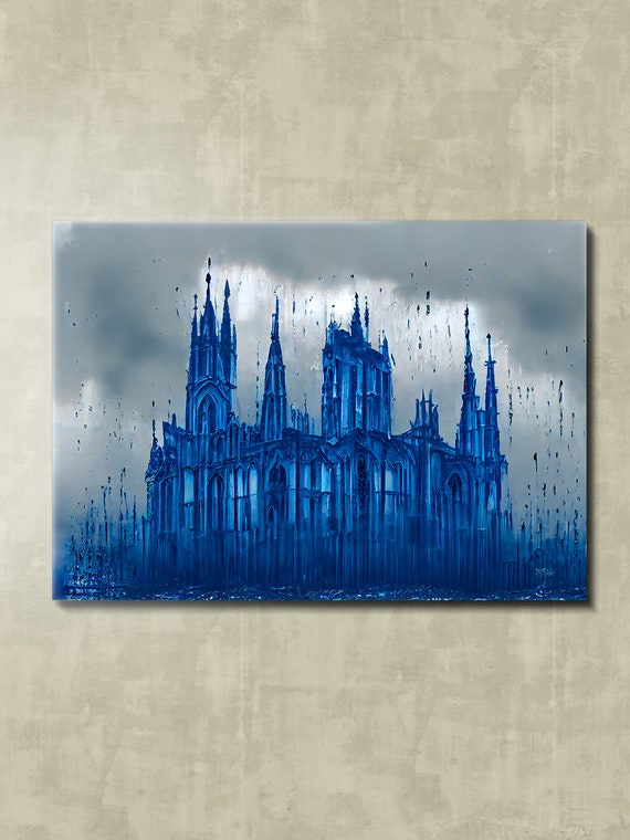Gothic Style Cathedral Home Dcor Classical Wall Art For Gift Blue Tone Architectural Trending Wall Art
