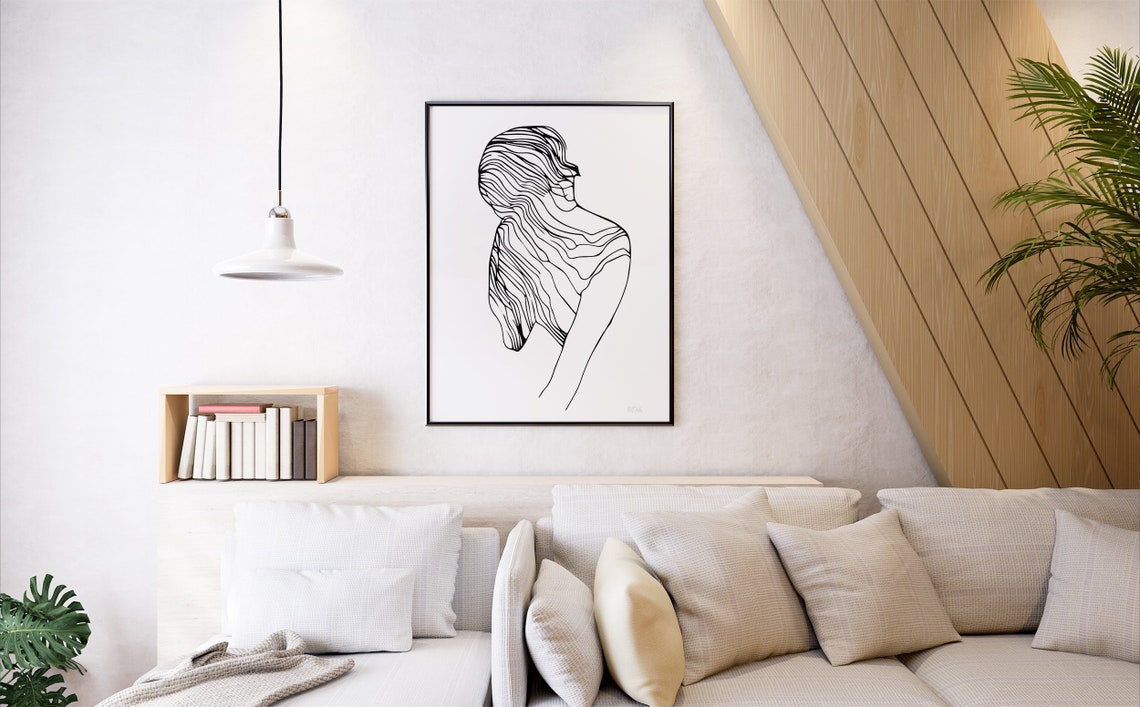 Minimalist Woman Line Art Back View Elegant Ink Drawing Poster - Image 6