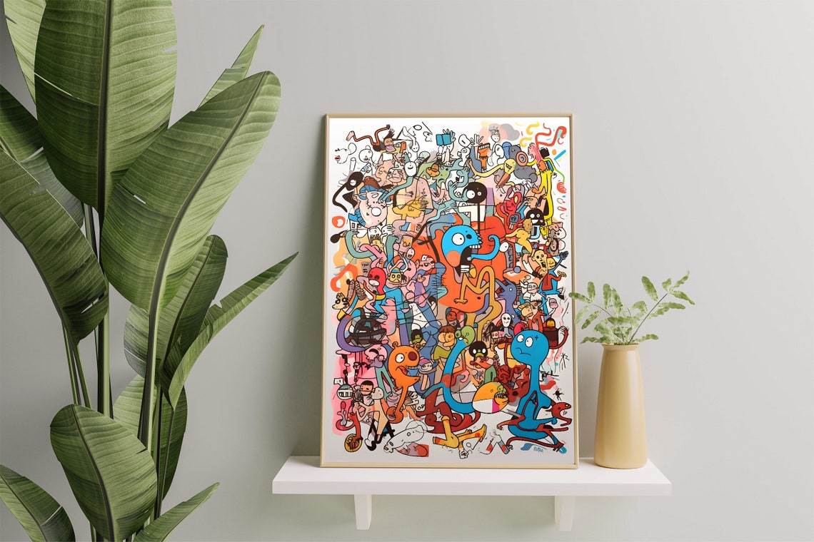 Colorful Cartoon Doodle Monster Collage Fun Street Art Style Poster - Image 5