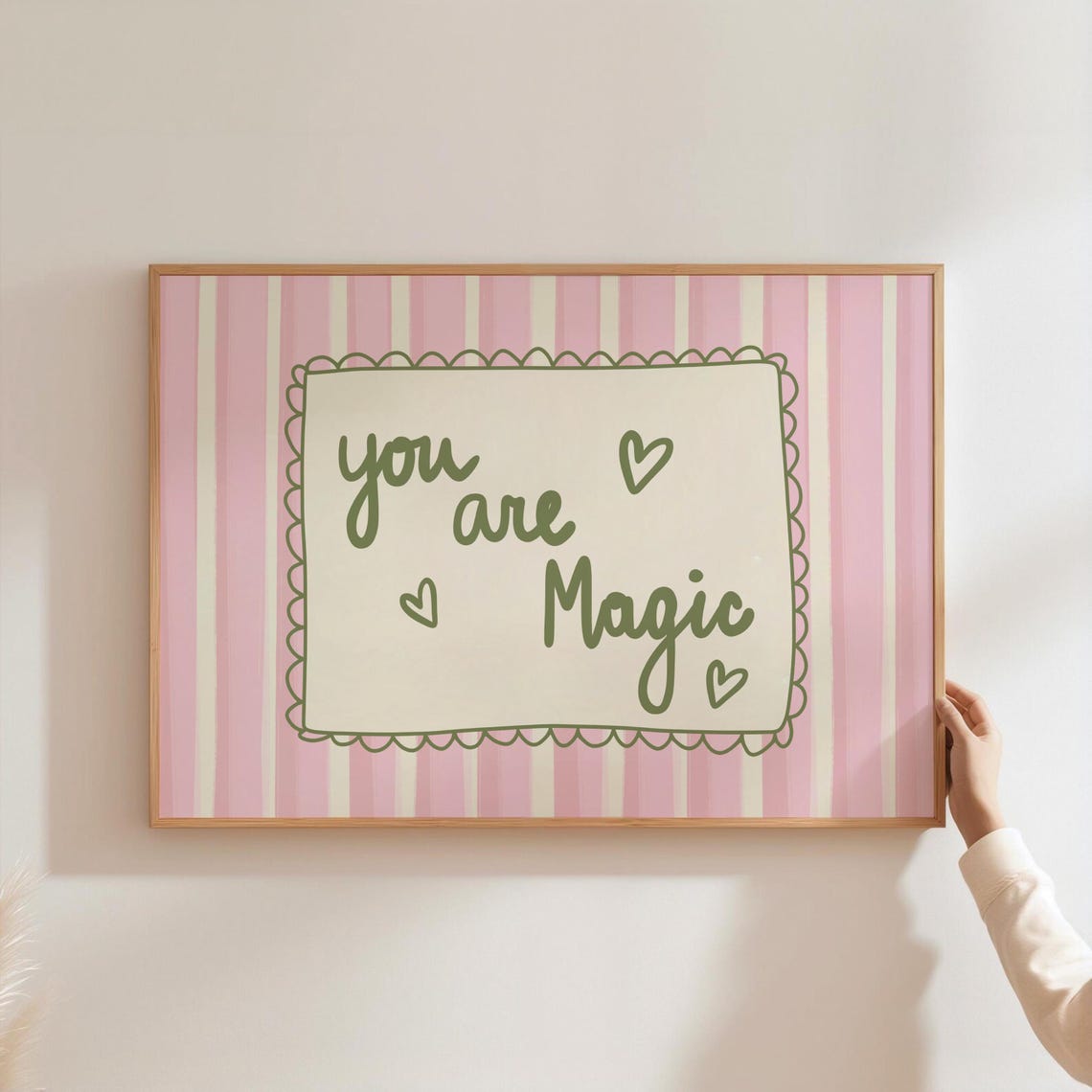 You Are Magic Pink Striped Whimsical Hand Lettered Quote Wall Art
