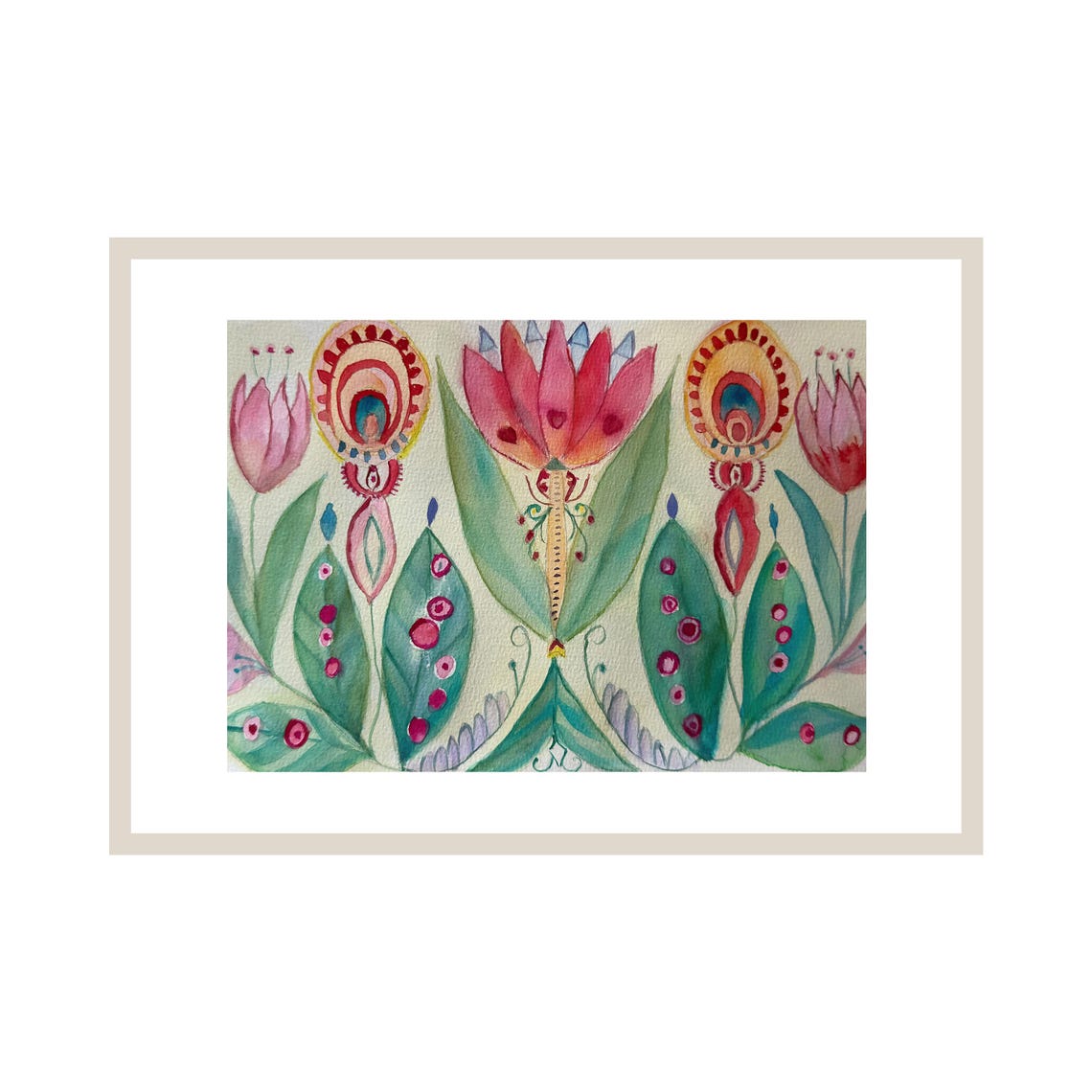 Folk Floral Watercolor Print Scandinavian Botanical Kitchen Wall Art