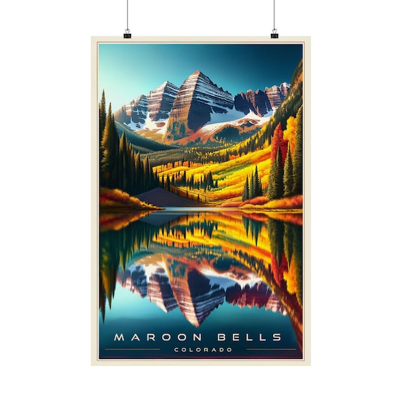 Maroon Bells Colorado Autumn Lake Reflection Mountain Travel Poster