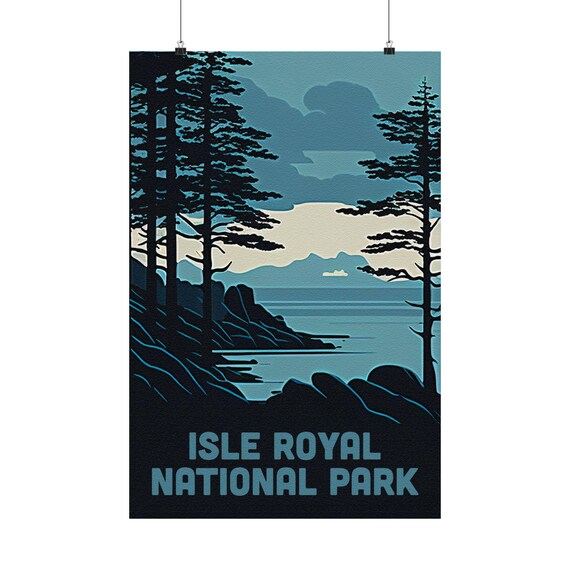 Isle Royal National Park Blue Pine Forest Lake Vintage Art Poster