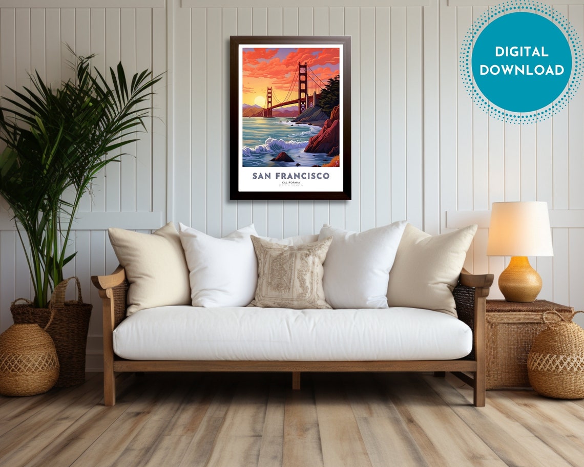 San Francisco Travel Poster Of California Art Nouveau Gift For Lovers Of California Wall Art Decor Of San Fran Painting - Image 3