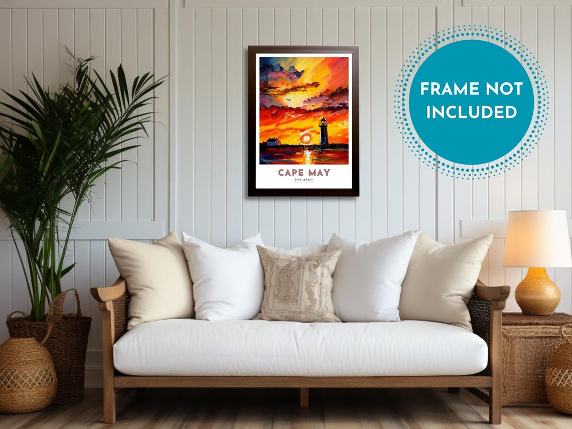 Cape May New Jersey Lighthouse Dramatic Orange Sunset Poster - Image 2