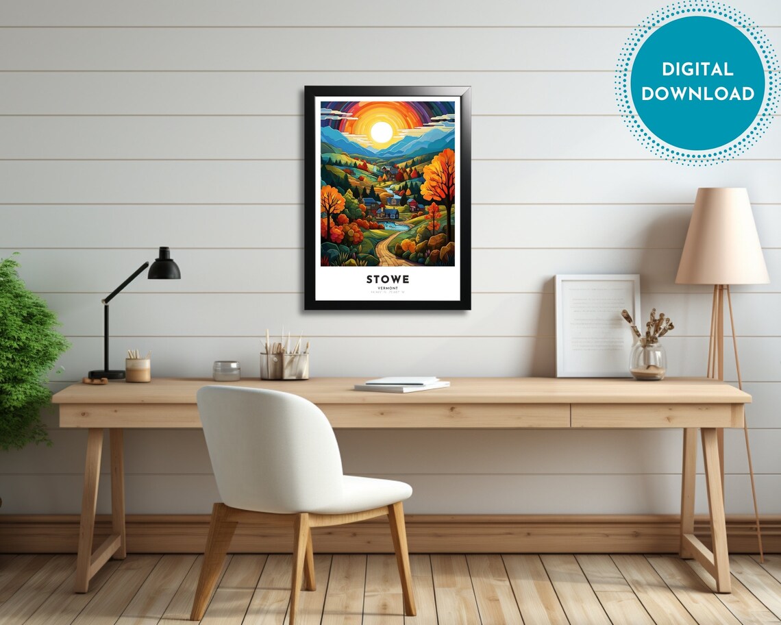Stowe Vermont Mountain Valley Sunrise Autumn Hills Travel Poster - Image 4