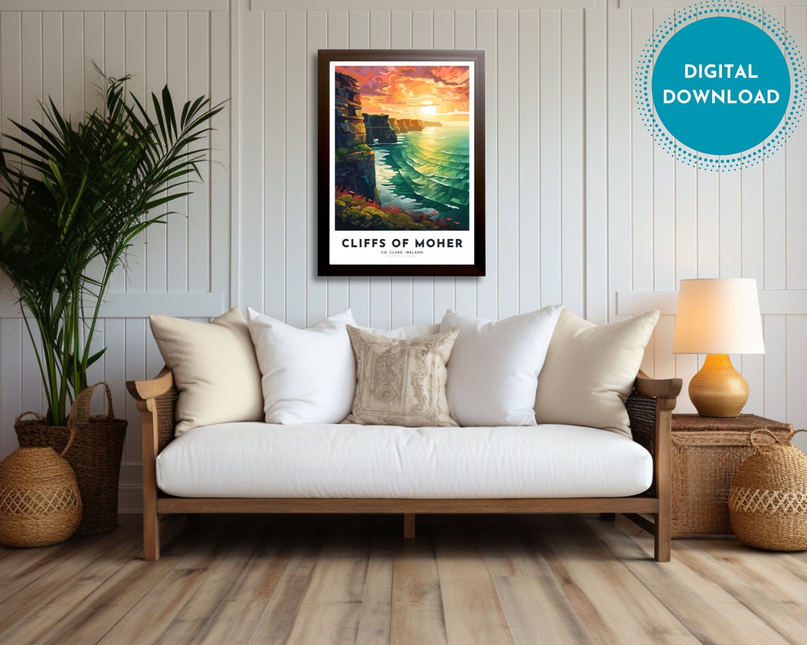 Cliffs Of Moher Travel Poster Of Ireland Art Nouveau Gift For Lover Of Ireland Wall Art Decor Of County Clare Painting - Image 3