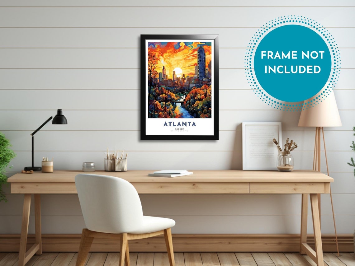Atlanta Georgia Sunset Skyline River Cityscape Art Nouveau Poster - Image 2