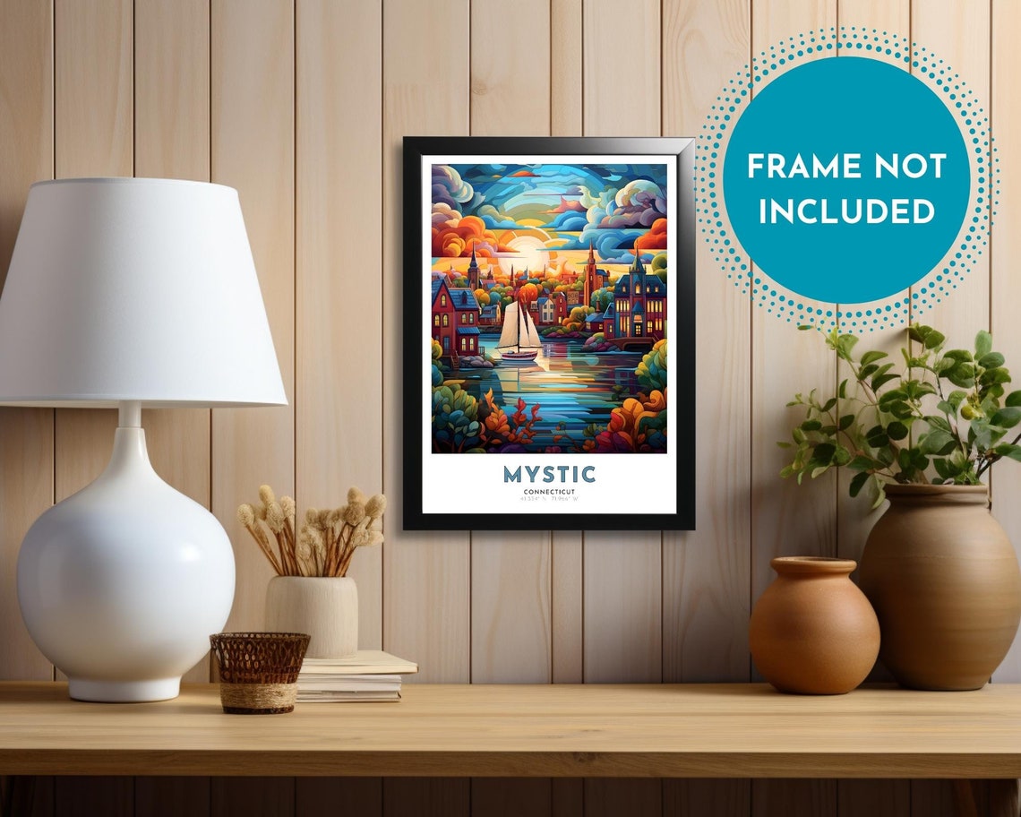 Mystic Connecticut New England Harbor Sailboat Sunset Poster - Image 3