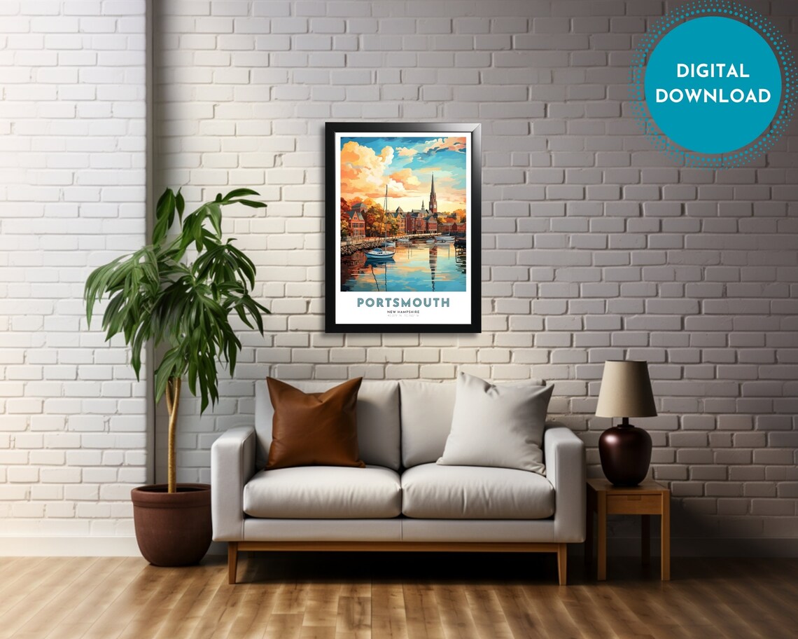 Portsmouth New Hampshire Harbor Sunset Sailboat Scenic Art Poster - Image 4