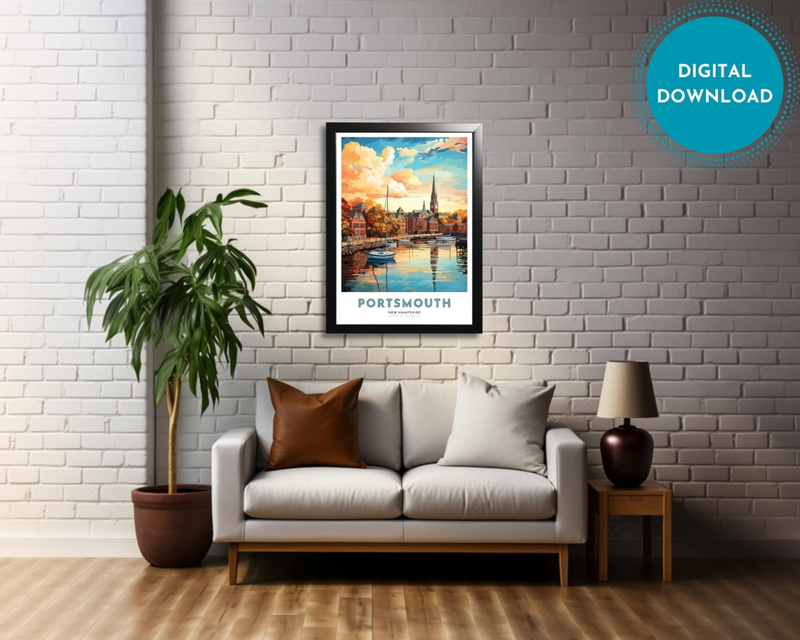 Portsmouth Travel Poster Of New Hampshire Art Nouveau Gift For Lovers Of Portsmouth Nh Wall Art Decor Of Portsmouth - Image 4