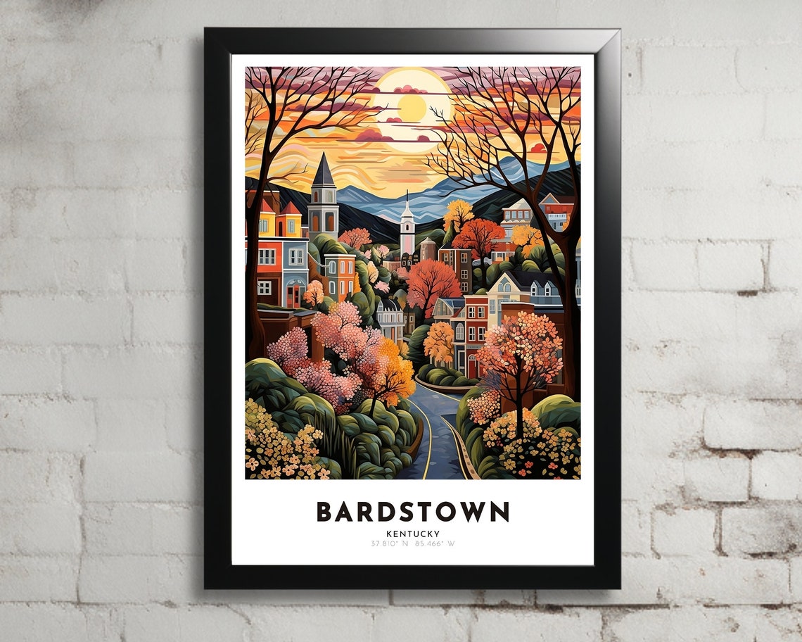 Bardstown Kentucky Art Nouveau Travel Poster Bardstown Print Bardstown Wall Art Bardstown Painting Bardstown Gift Kentucky Print