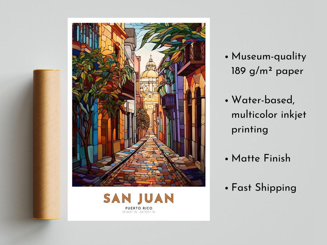 San Juan Puerto Rico Nature Inspired Art Nouveau Travel Poster Cityscapes Vibrant Colors Romantic Abstract Stained Glass - Image 5