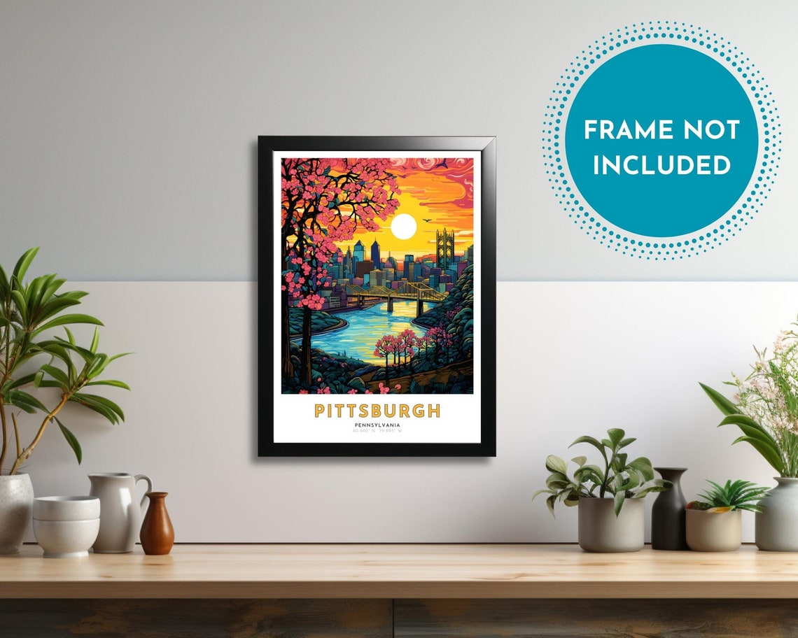 Pittsburgh Pennsylvania Sunset Skyline Bridge River Art Poster - Image 2