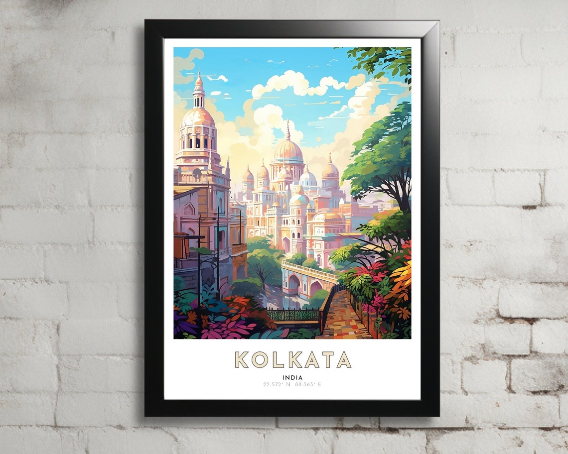 Kolkata India Art Nouveau Travel Poster Kolkata Print Kolkata Wall Art Calcutta Painting Kolkata Gift India Print Art