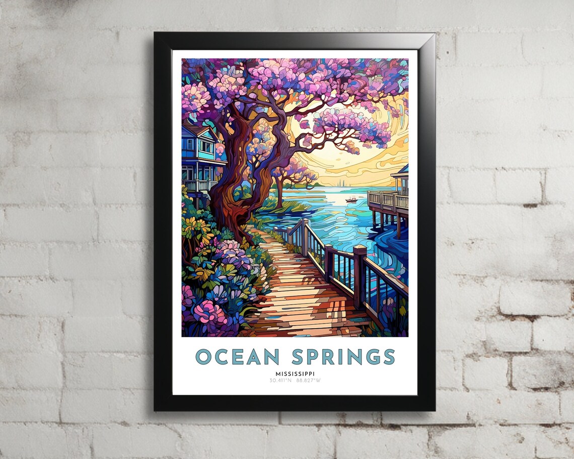 Ocean Springs Mississippi Coastal Boardwalk Blossom Travel Poster