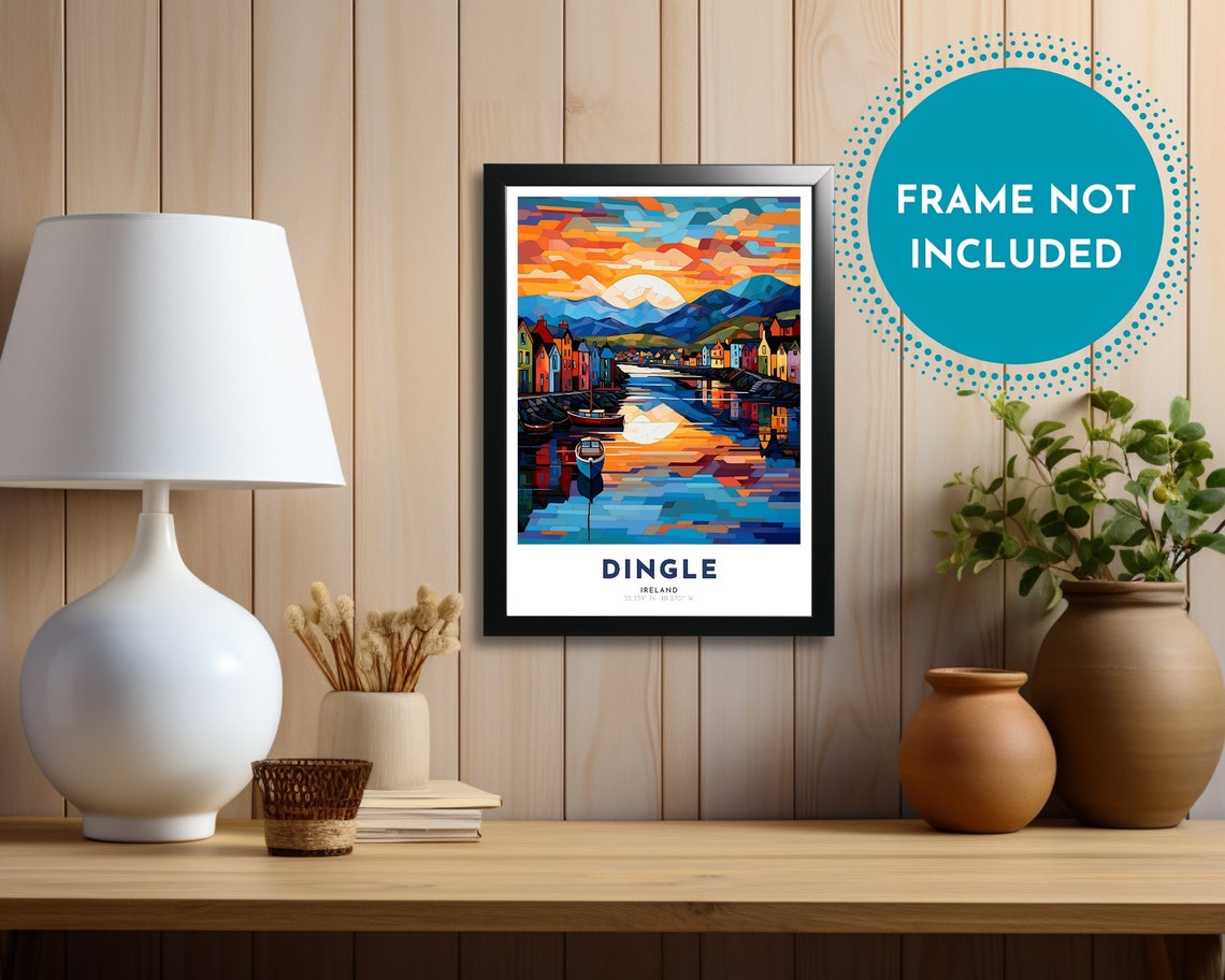 Dingle Ireland Mosaic Sunset Harbor Boats Colorful Travel Poster - Image 3