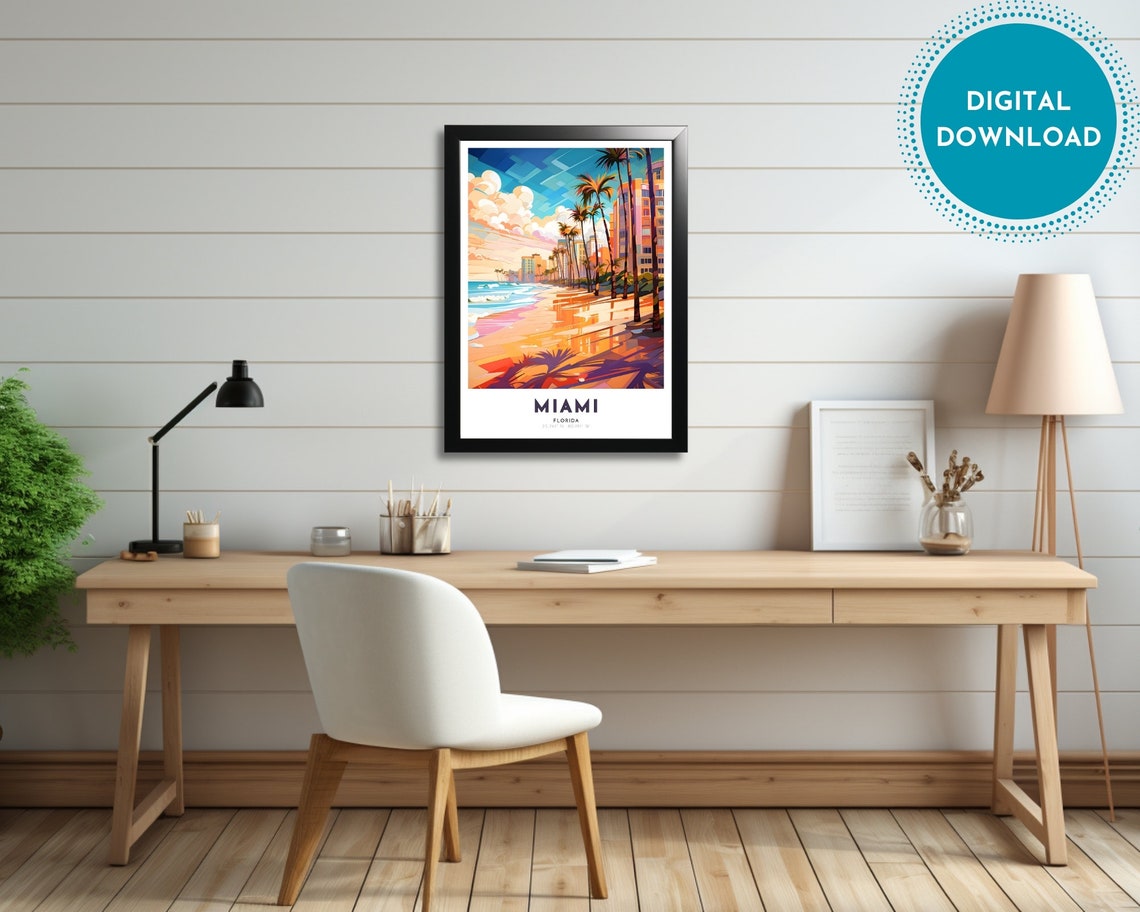 Miami Travel Poster Of Florida Art Nouveau Gift For Lovers Of Miami Florida Wall Art Decor Of Miami Painting - Image 2