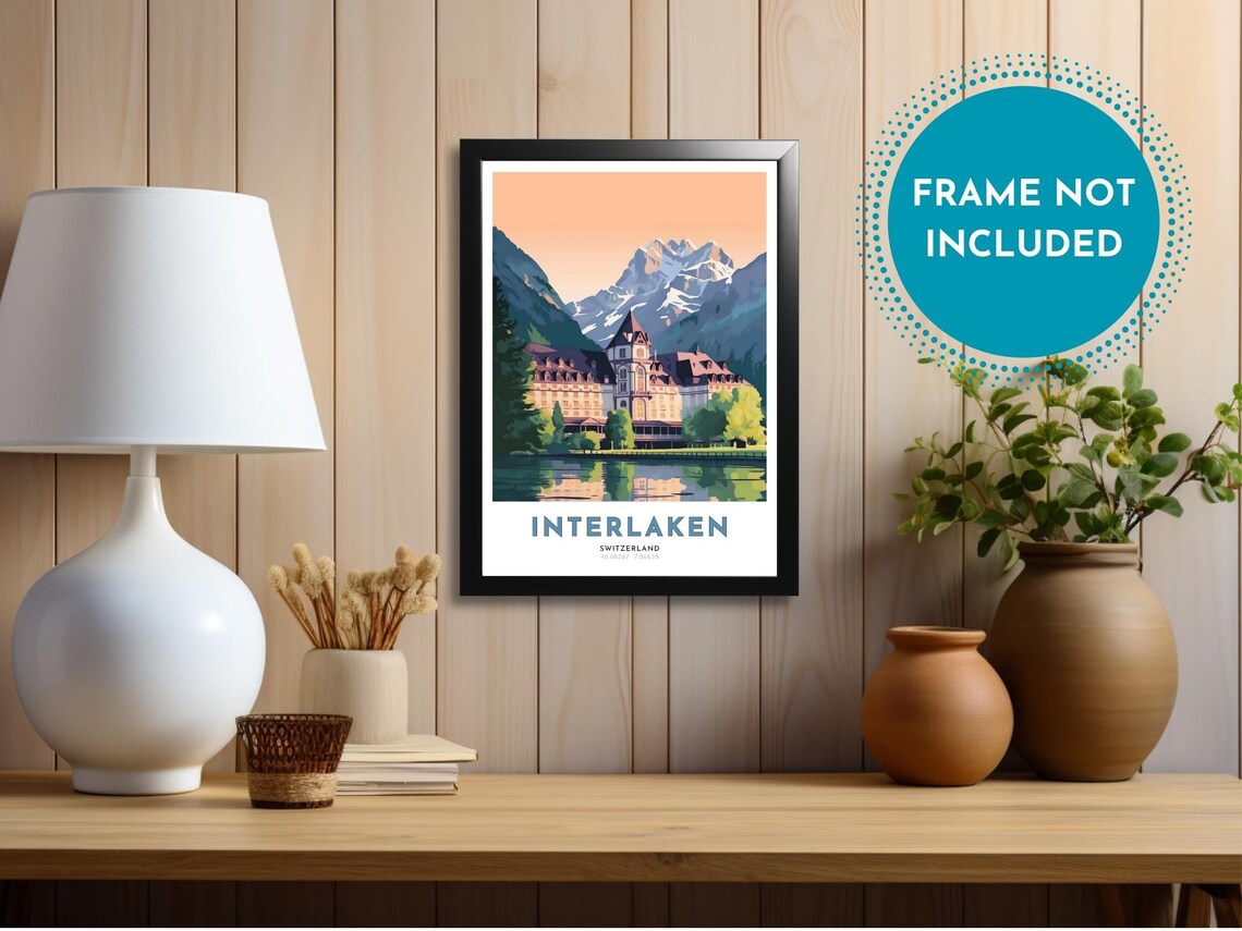 Interlaken Switzerland Alpine Lake Grand Hotel Mountain Poster - Image 3