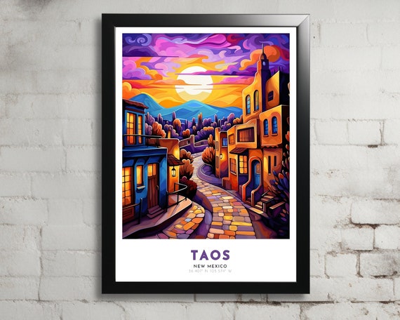 Taos New Mexico Art Nouveau Travel Poster Taos Print Taos Wall Art Taos Painting Taos Gift New Mexico Print Southwest Desert Art