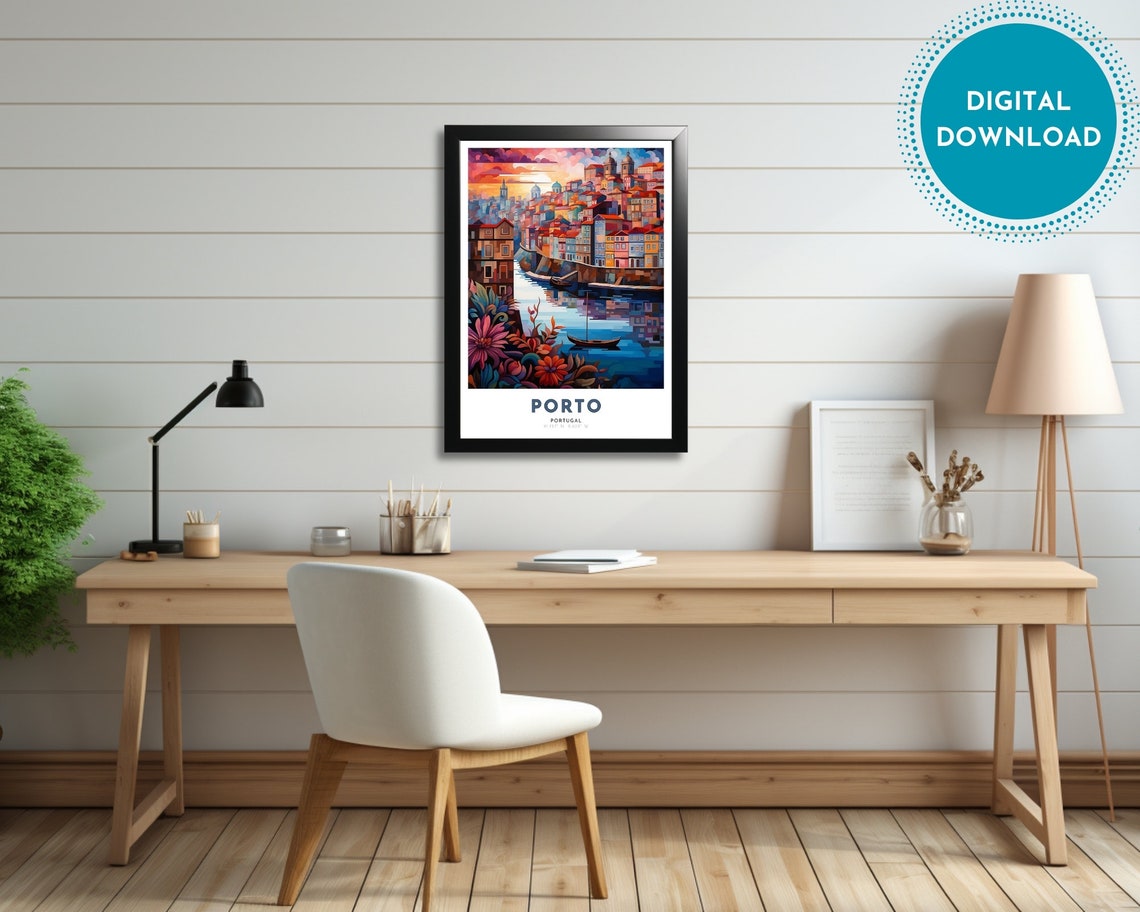 Porto Portugal Riverside Sunset Colorful Old Town Art Poster - Image 2
