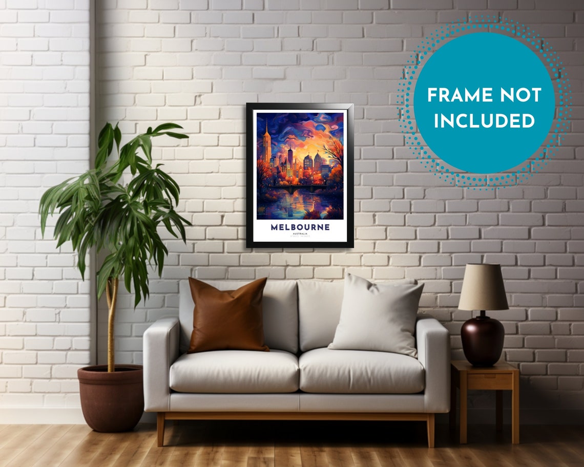 Melbourne Australia Sunset Skyline River Reflection Travel Poster - Image 4