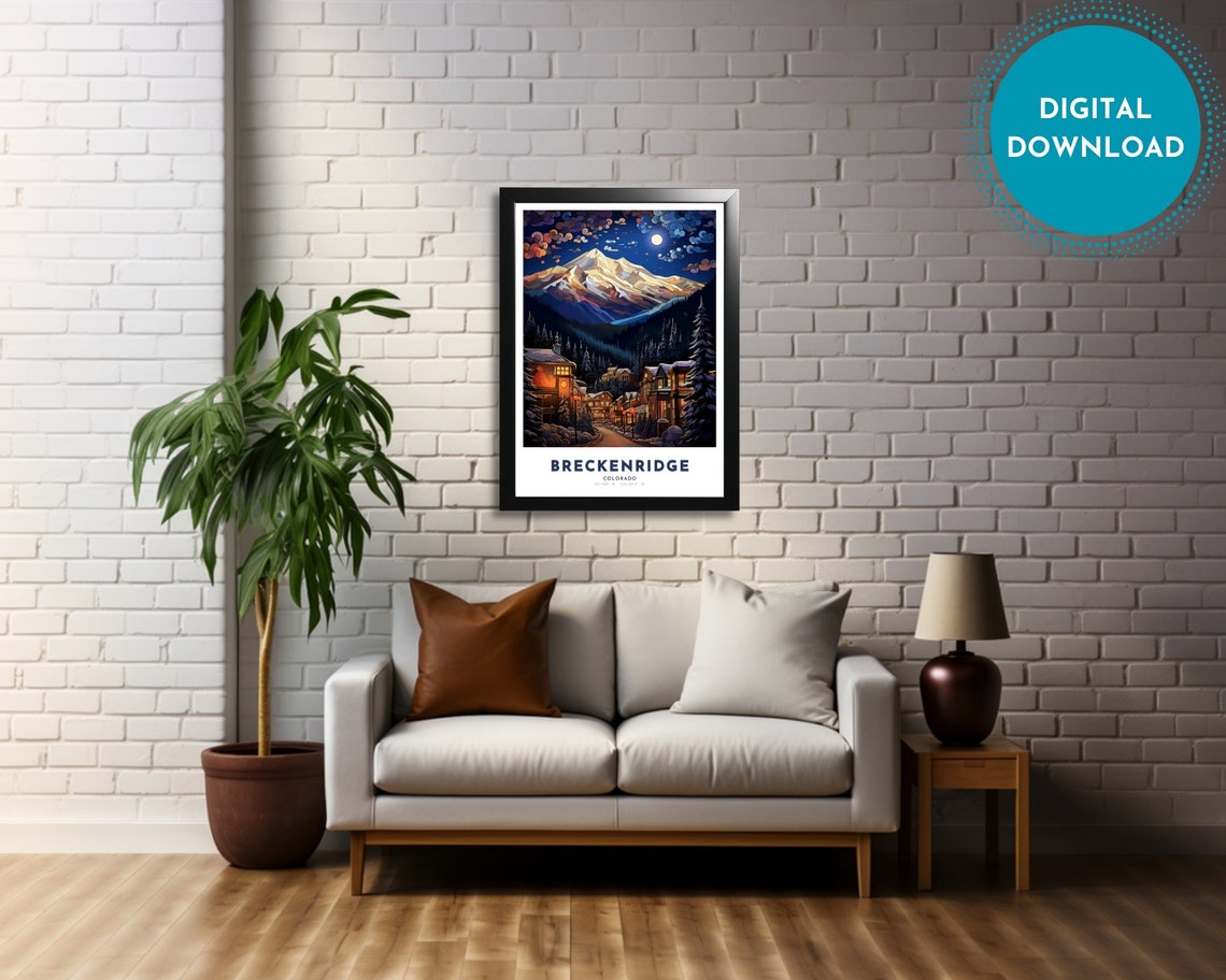 Breckenridge Colorado Moonlit Snow Town Mountain Night Travel Poster - Image 4