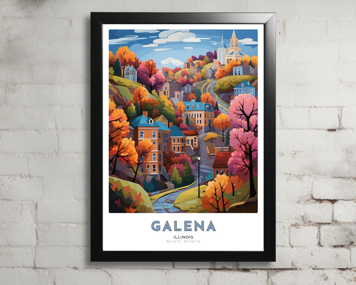 Galena Illinois Hillside Town Autumn Colors Travel Poster Art