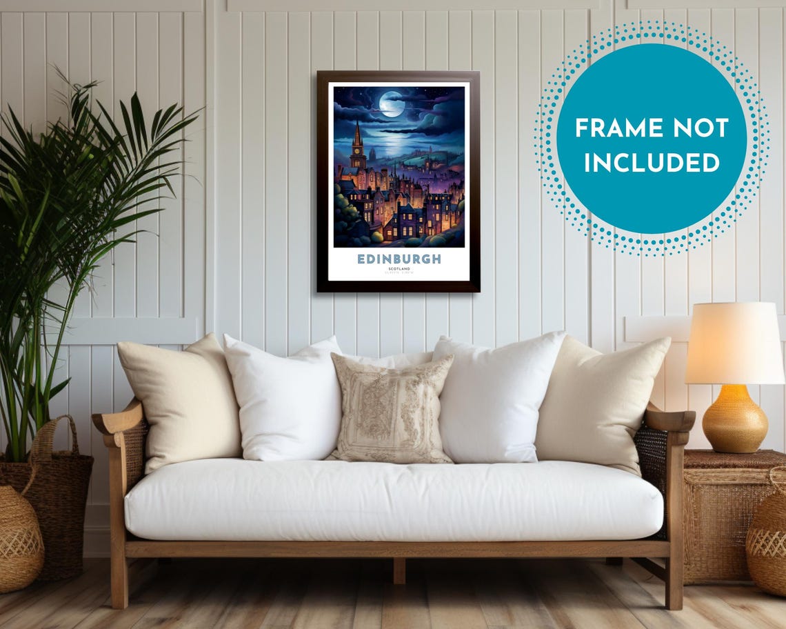 Edinburgh Scotland Moonlight Old Town Night City Rooftops Poster - Image 2