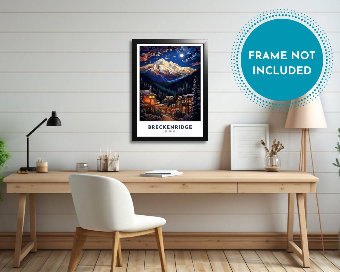 Breckenridge Colorado Moonlit Mountain Town Winter Travel Poster - Image 2