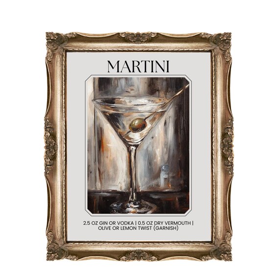 Martini Cocktail Recipe Olive Classic Bar Cart Kitchen Wall Poster
