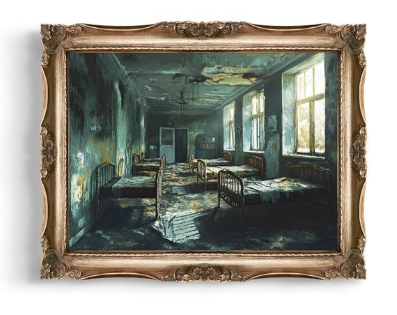 Creepy Abandoned Asylum Eerie Vintage Style Wall Art Distressed Room Print Dark Home Decor Bedroom