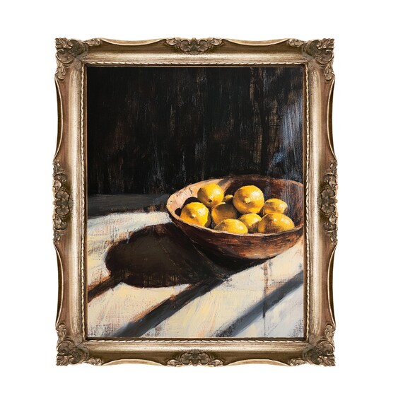 Bowl Of Lemons In Dramatic Light Rustic Still Life Art Poster