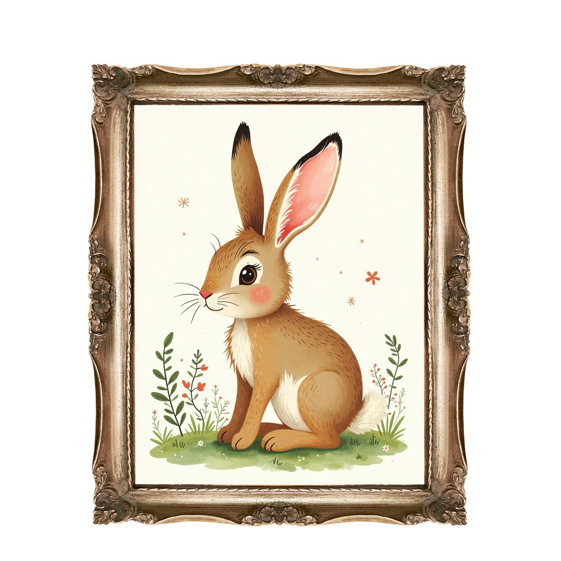 Cute Bunny Rabbit Meadow Flowers Meadow Kids Nursery Wall Art