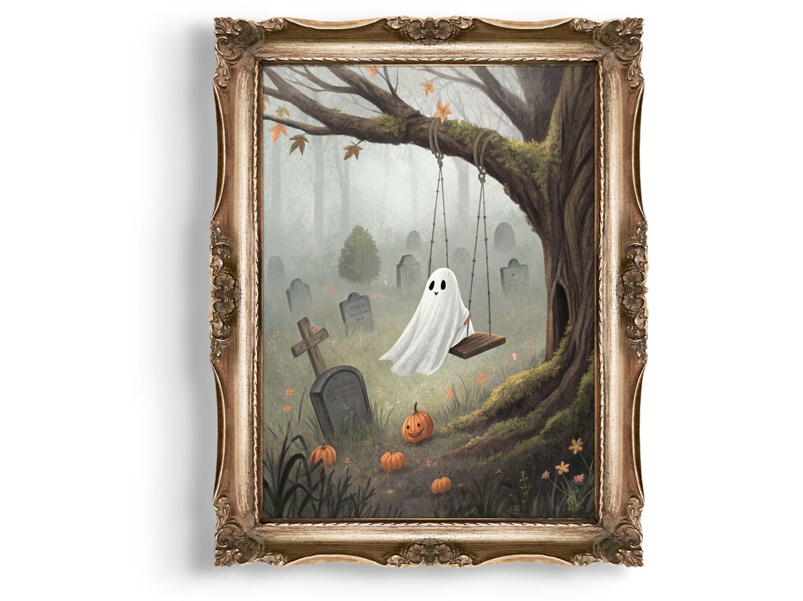 Cute Wall Art Halloween Decor Graveyard Swing Spooky Season On