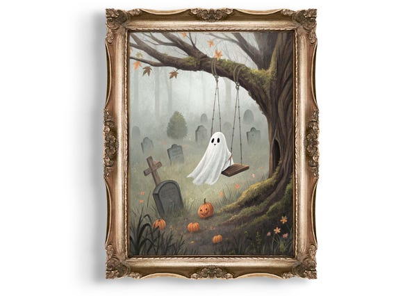 Cute Wall Art Halloween Decor Graveyard Swing Spooky Season On