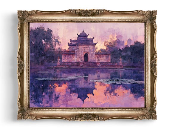 Asian Temple Downloads Purple Wall Art Fine Prints Lake Reflection Home Decor