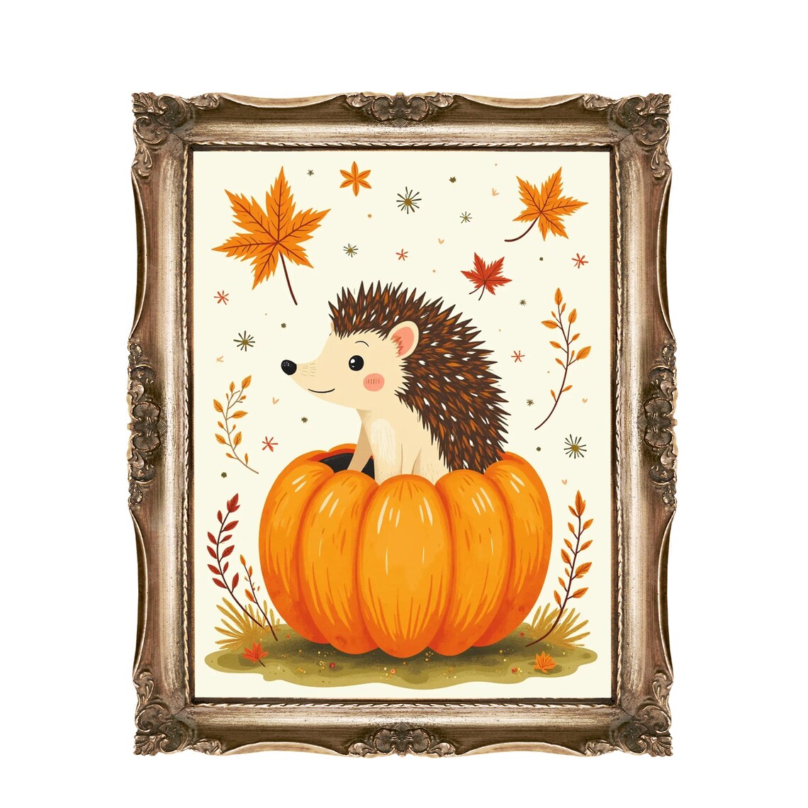 Hedgehog Wall Art Kids Room Decor Autumn Nursery Pumpkin Print Fall Cute Animal Prints For