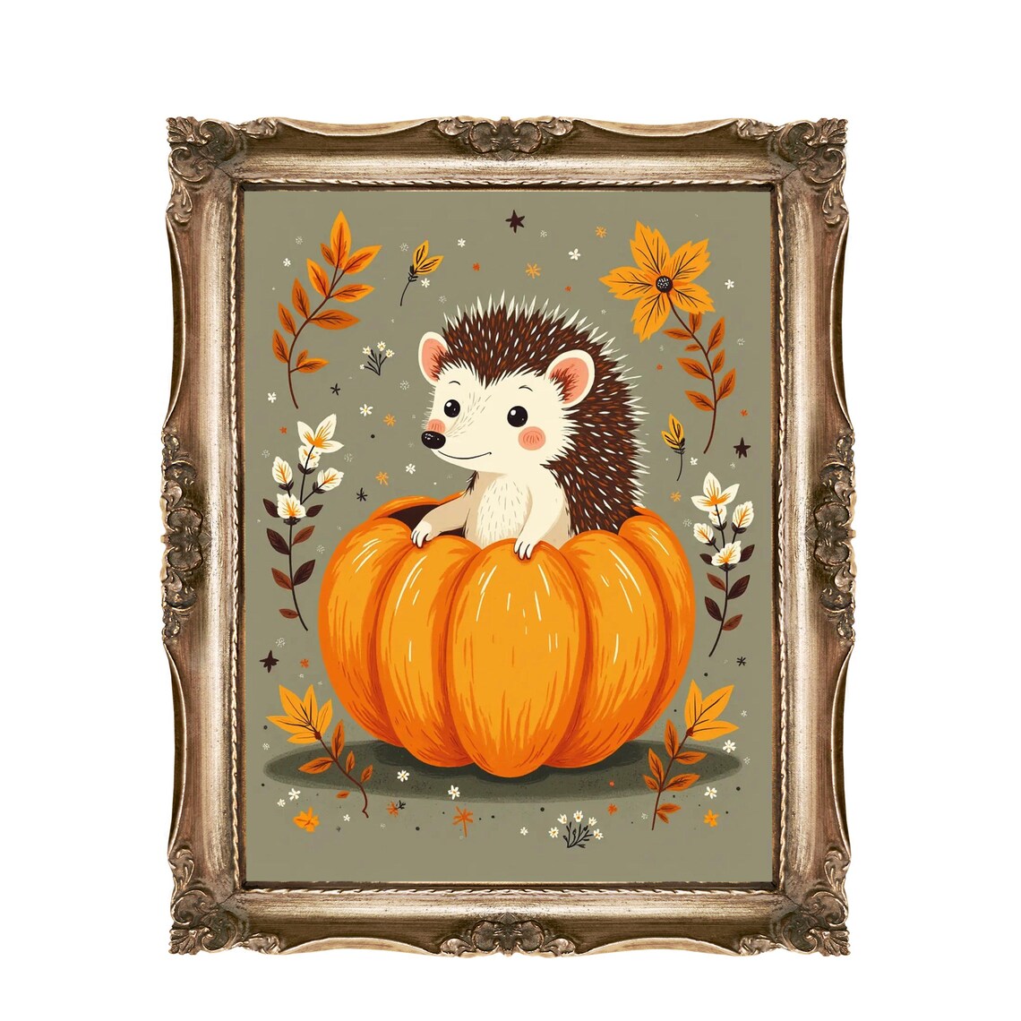 Hedgehog Wall Art Kids Room Decor Nursery Fall Pumpkin Autumn Animals Cute Animal Instant