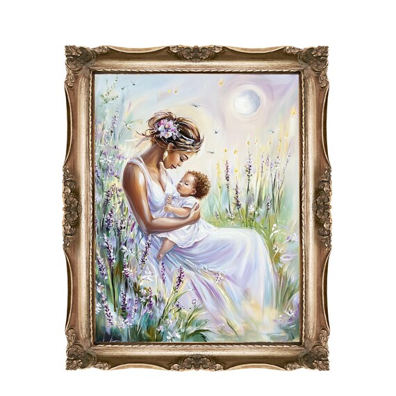 Mother And Child Wall Art Lavender Field Print Mom Baby Nursery Decor Gift For African