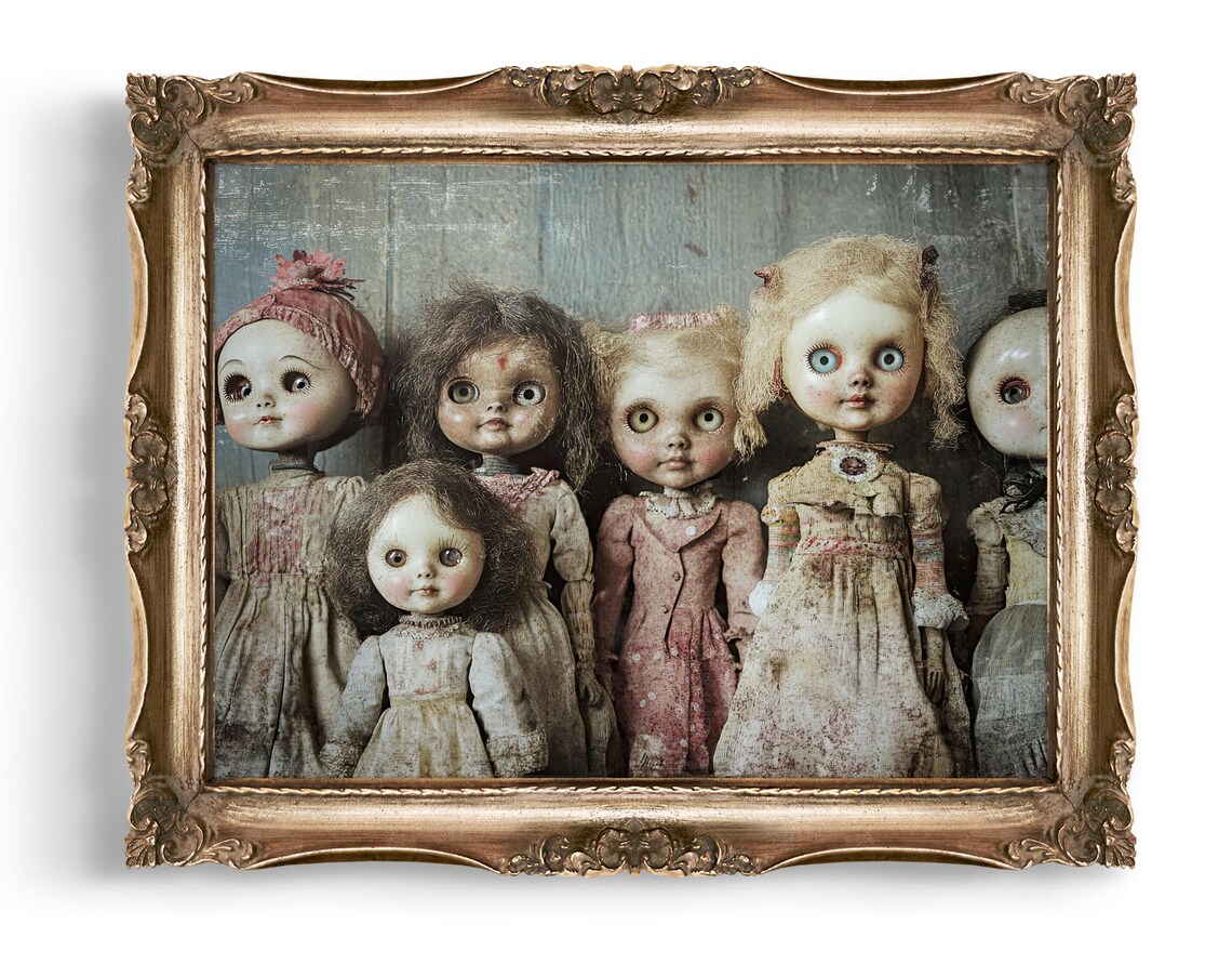 Creepy Vintage Dolls Haunted Portrait Antique Gothic Halloween Print
