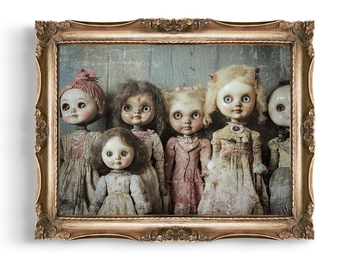 Vintage Creepy Doll Wall Art Antique Style Dolls Print Haunted Portrait Dark Decor Gothic Home