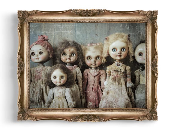 Vintage Creepy Doll Wall Art Antique Style Dolls Print Haunted Portrait Dark Decor Gothic Home