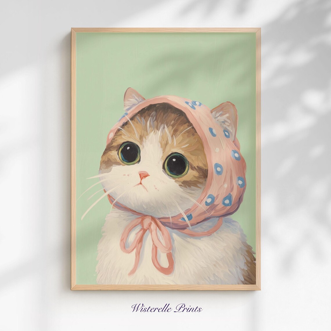 Wide Eyed Kitten Wearing Pink Floral Bonnet Cute Cat Wall Art