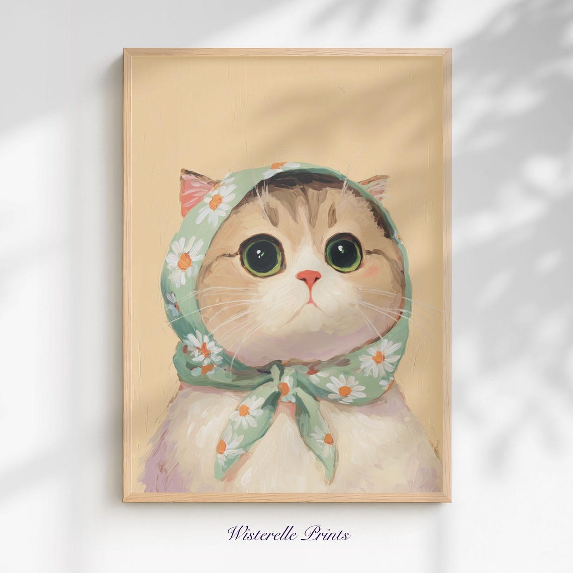Cream Kitten in Daisy Headscarf Pastel Painting Cute Cat Poster