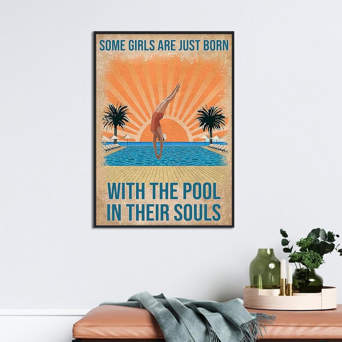 Retro Sunset Swimmer Born With The Pool In Their Souls Poster - Image 2